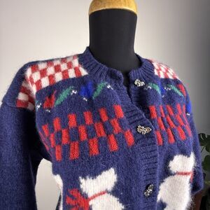 Vintage Angora Wool Scottish Terrier Fair Isle Cardigan | Scottie Sweater